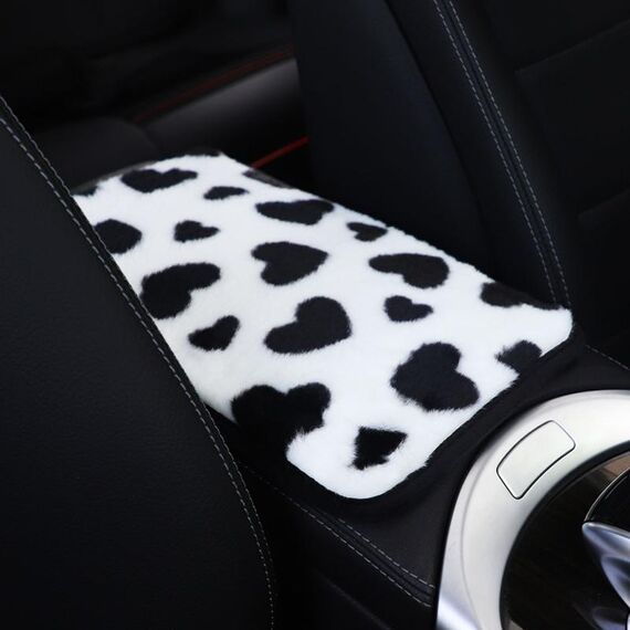 Tappetino per console centrale auto con motivo a cuore in peluche 32x19 cm (nero)