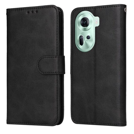 Per OPPO Reno 11 5G Custodia per cellulare in pelle flip classica con texture di vitello Global Classic (nera)