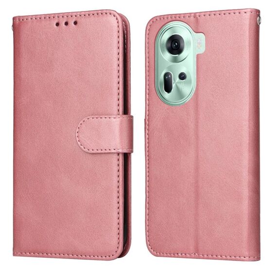 Per OPPO Reno 11 5G Custodia per cellulare in pelle flip classica con texture di vitello Global Classic (oro rosa)