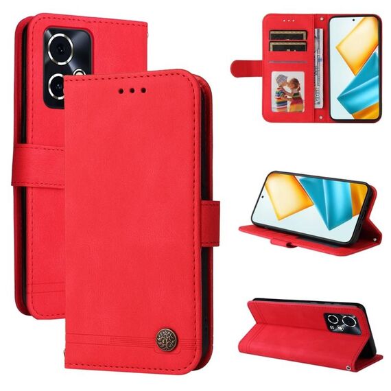 Per Honor 90 GT Skin Feel Life Tree Custodia in pelle con bottoni in metallo (Rosso)
