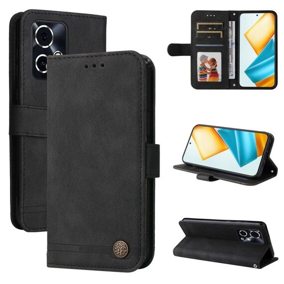 Per Honor 90 GT Skin Feel Life Tree Custodia in pelle con bottoni in metallo (nera)