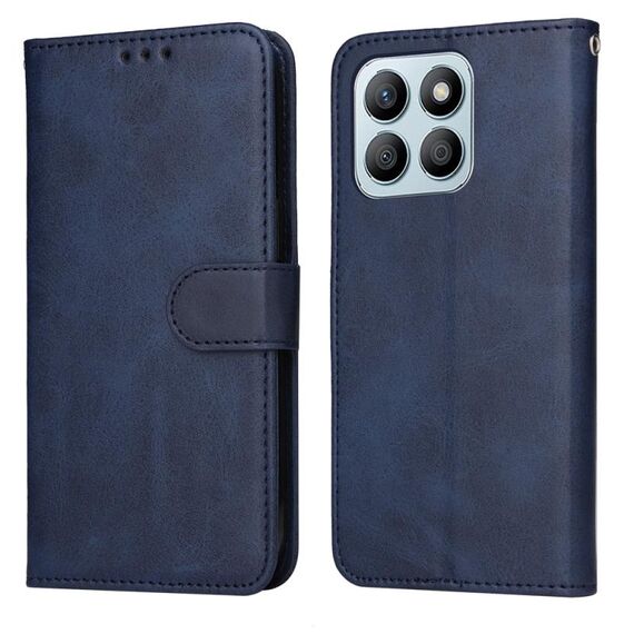 Custodia per cellulare in pelle flip classica con texture di vitello per Honor X8b (blu)