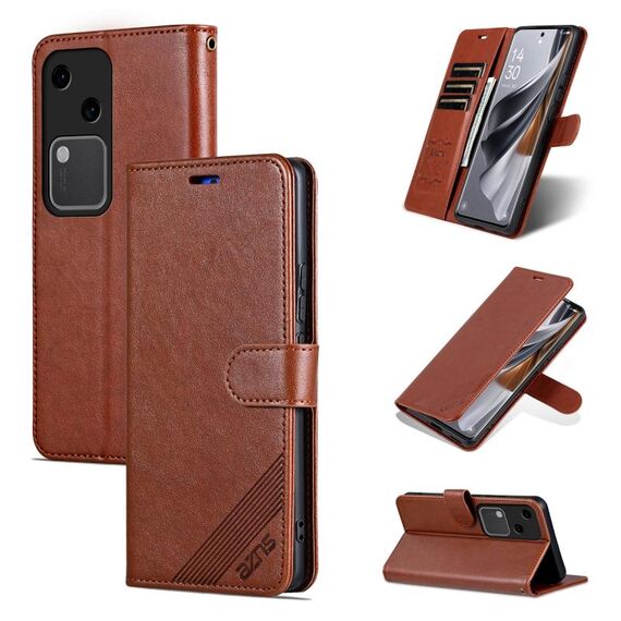 Per vivo S18 AZNS Custodia per telefono in pelle con texture in pelle di pecora (marrone)