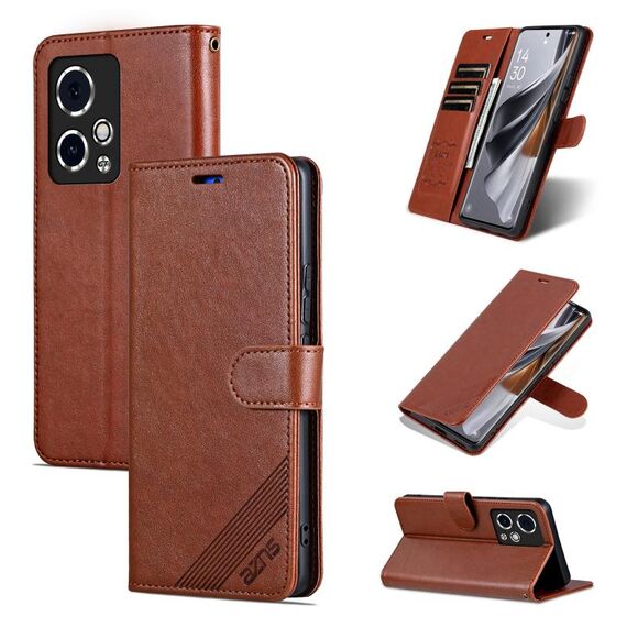 Custodia per telefono in pelle flip con texture in pelle di pecora AZNS per Honor 90 GT (marrone)