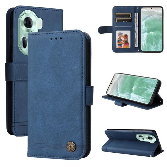 Per OPPO Reno 11 5G Global Skin Feel Life Tree Custodia in pelle con bottoni in metallo (blu)