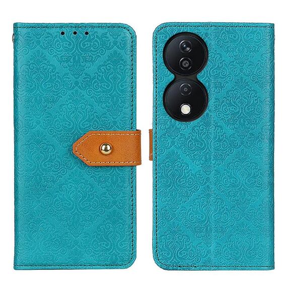 Custodia per telefono in pelle goffrata floreale europea per Honor X7b (blu)