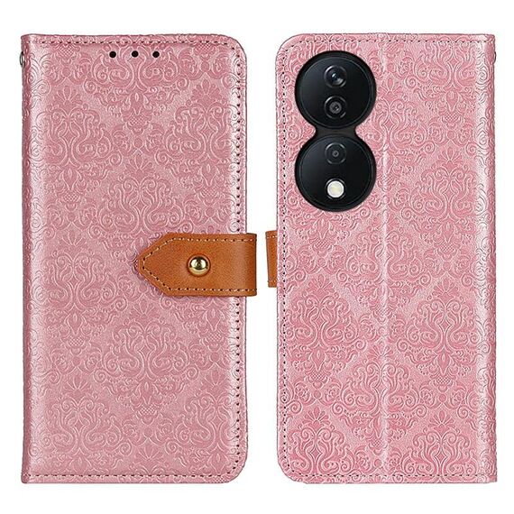 Custodia per telefono in pelle goffrata floreale europea per Honor X7b (rosa)