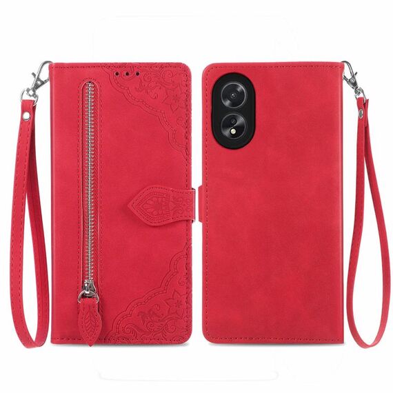 Custodia per telefono in pelle con cerniera fiore goffrato per Honor X5 Plus (rossa)