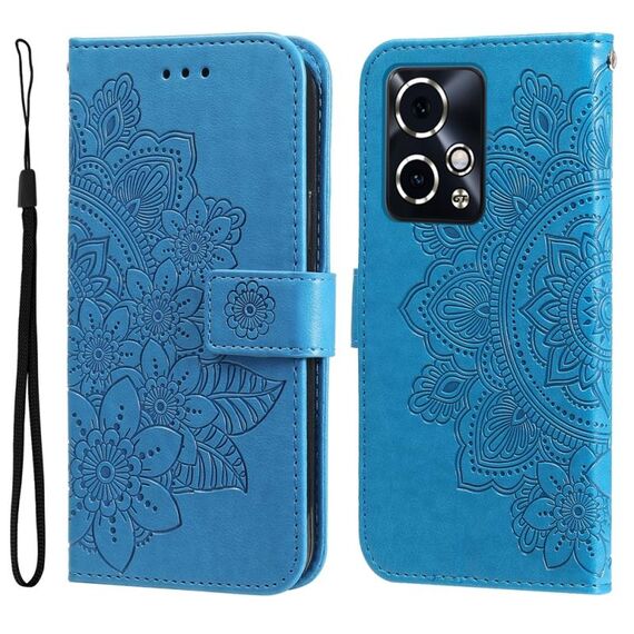 Custodia per telefono in pelle con stampa a fiori a 7 petali per Honor 90 GT (blu)