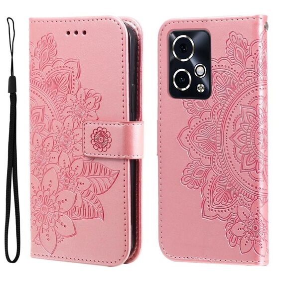 Custodia per telefono in pelle con stampa a fiori a 7 petali per Honor 90 GT (oro rosa)