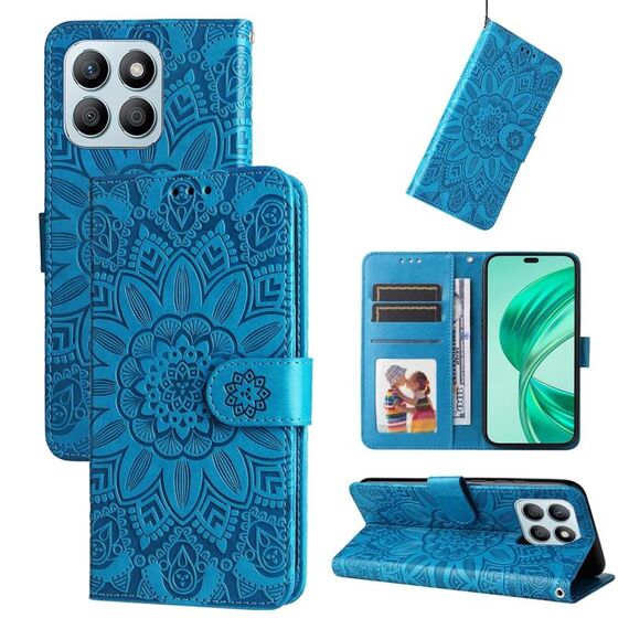 Custodia per telefono in pelle girasole goffrata per Honor X8b (blu)