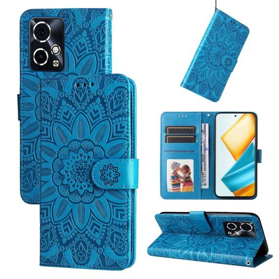 Custodia per telefono in pelle girasole goffrata per Honor 90 GT (blu)