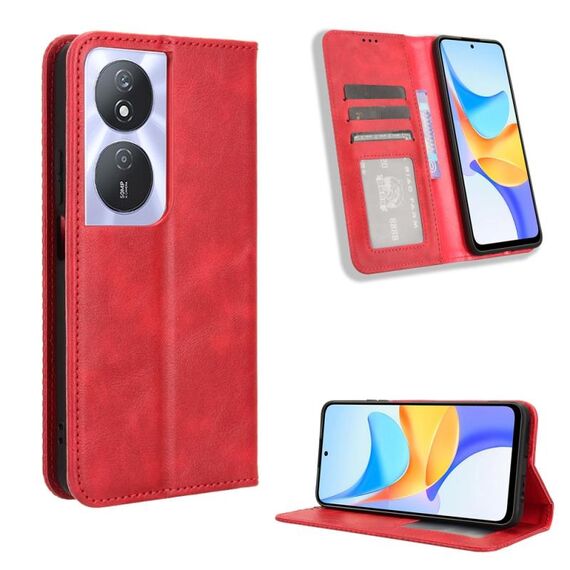 Custodia per telefono in pelle con texture retrò con fibbia magnetica per Honor Play 50 Plus (rossa)