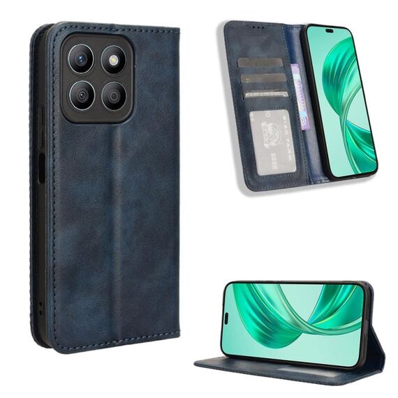 Custodia per telefono in pelle con texture retrò con fibbia magnetica per Honor X8b 4G (blu)