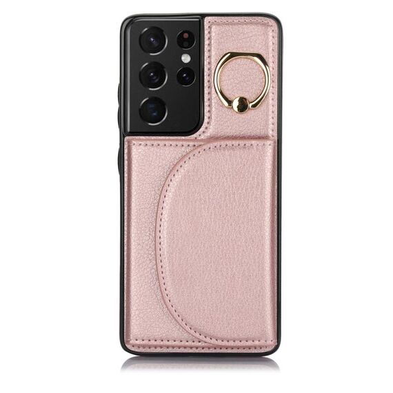 Custodia per telefono con supporto ad anello per Samsung Galaxy S21 Ultra 5G YM007 (oro rosa)