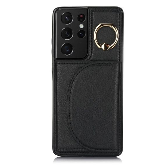 Per Samsung Galaxy S21 Ultra 5G YM007 Custodia per carta con supporto ad anello Custodia per telefono Skin Feel (nera)