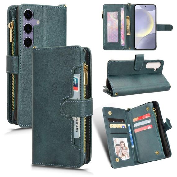 Custodia per telefono in pelle con cerniera texture litchi per Samsung Galaxy S24 5G (verde)