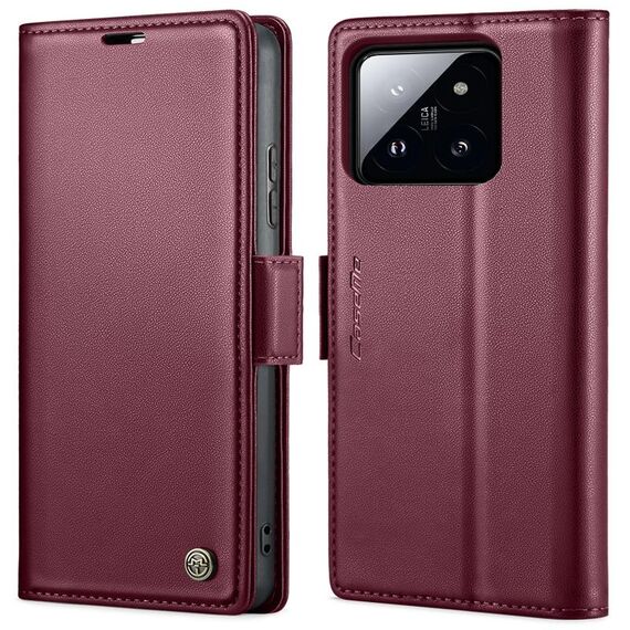 Per Xiaomi 14 CaseMe 023 Custodia per telefono in pelle antifurto con fibbia a farfalla Litchi Texture RFID (vino rosso)