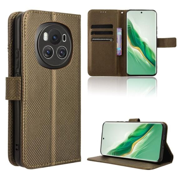 Custodia per telefono in pelle con texture diamante per Honor Magic6 5G (marrone)