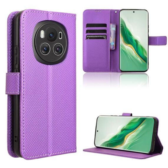 Custodia per telefono in pelle con texture diamante per Honor Magic6 5G (viola)