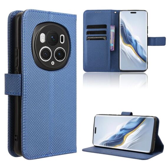 Custodia per telefono in pelle con texture diamante Honor Magic6 Pro (blu)