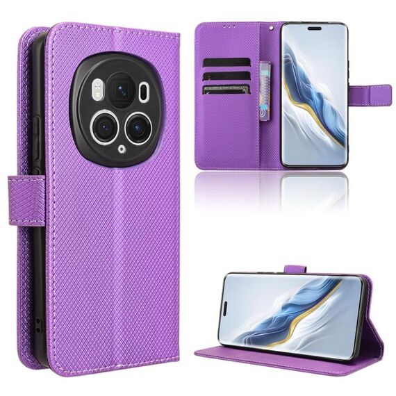 Custodia per telefono in pelle con texture diamante per Honor Magic6 Pro (viola)