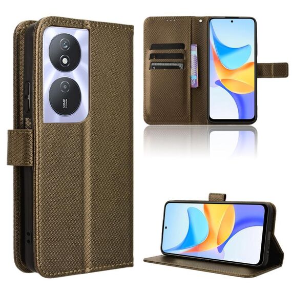 Custodia per telefono in pelle con texture diamante per Honor Play 50 Plus (marrone)