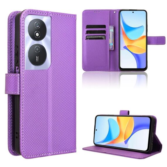 Custodia per telefono in pelle con texture diamante per Honor Play 50 Plus (viola)