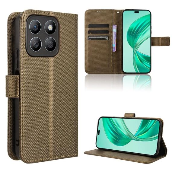 Custodia per cellulare in pelle con texture diamante per Honor X8b 4G (marrone)