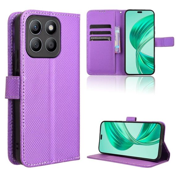 Custodia per telefono in pelle con texture diamante per Honor X8b 4G (viola)