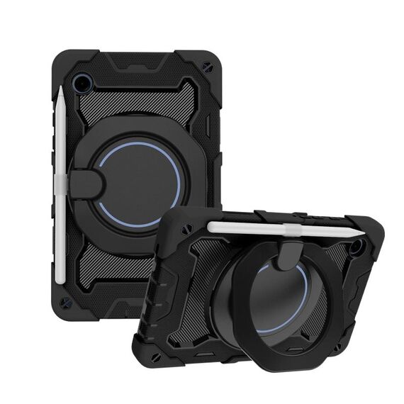 Custodia per tablet in silicone con supporto ad anello rotante portatile per Samsung Galaxy Tab A9 Armor (nero)