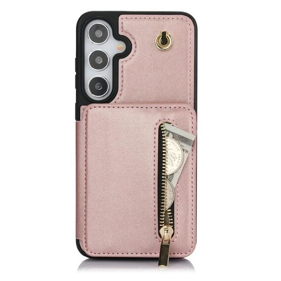 Per Samsung Galaxy S24+ 5G YM006 Custodia per telefono con cerniera Skin Feel con doppio cordino (oro rosa)