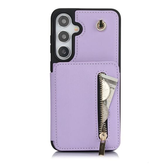 Per Samsung Galaxy S24+ 5G YM006 Custodia per telefono con cerniera Skin Feel con doppio cordino (viola chiaro)