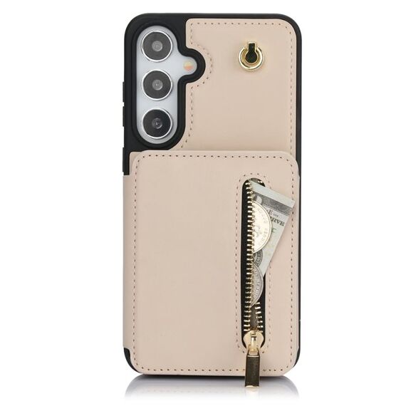 Per Samsung Galaxy S24+ 5G YM006 Custodia per telefono con cerniera Skin Feel con doppio cordino (albicocca)