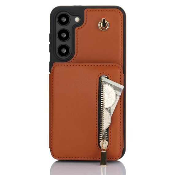 Per Samsung Galaxy S23+ 5G YM006 Custodia per telefono con cerniera Skin Feel con doppio cordino (marrone)