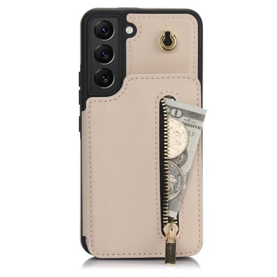 Per Samsung Galaxy S22+ 5G YM006 Custodia per telefono con cerniera Skin Feel con doppio cordino (albicocca)