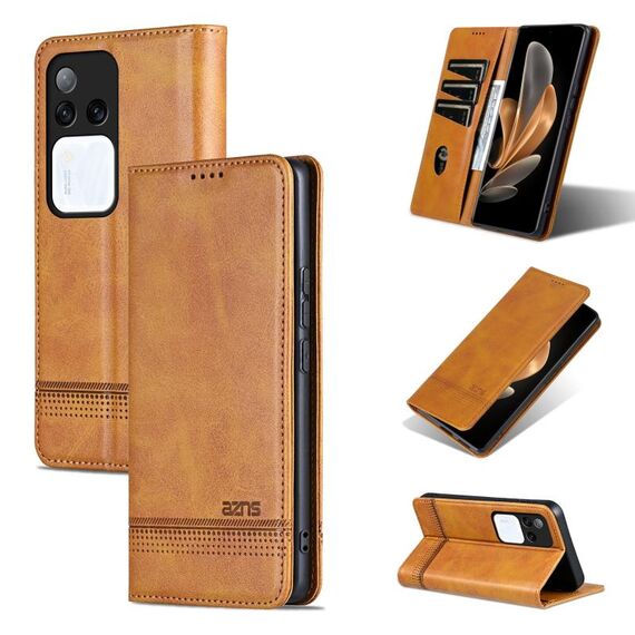 Per vivo S18 Pro AZNS Custodia magnetica in pelle di vitello con texture (marrone chiaro)
