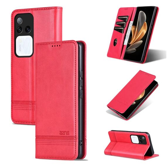 Custodia per telefono in pelle magnetica con texture di vitello AZNS per vivo S18 Pro (rossa)