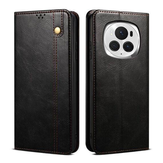 Custodia per telefono in pelle con texture Crazy Horse per cera d'olio Pro Honor Magic6 Pro (nera)
