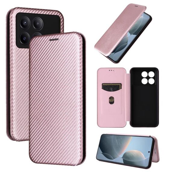 Per Xiaomi Redmi K70E 5G Custodia per cellulare in pelle con texture in fibra di carbonio (rosa)