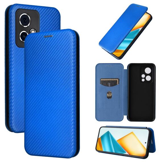 Custodia per cellulare in pelle flip con texture in fibra di carbonio per Honor 90 GT (blu)