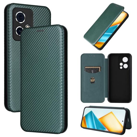 Custodia per telefono in pelle flip con texture in fibra di carbonio per Honor 90 GT (verde)