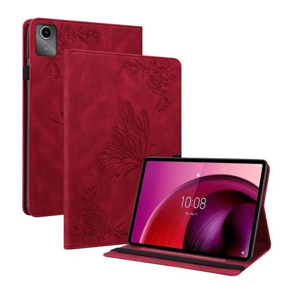 Custodia per tablet in pelle goffrata con fiori di farfalla per Lenovo Tab M11/Xiaoxin Pad 11 2024 (rosso)
