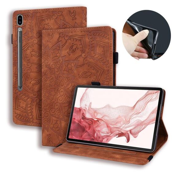 Custodia per tablet in pelle goffrata con texture di vitello per Samsung Galaxy Tab S9 FE (marrone)