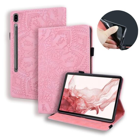 Custodia per tablet in pelle goffrata con texture di vitello per Samsung Galaxy Tab S9 FE (rosa)