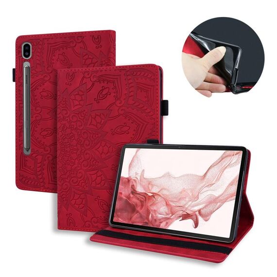 Custodia per tablet in pelle goffrata con texture ultra vitello per Samsung Galaxy Tab S9 (rossa)