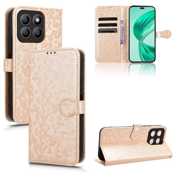 Custodia per telefono in pelle con texture a nido d'ape per Honor X8b (oro)