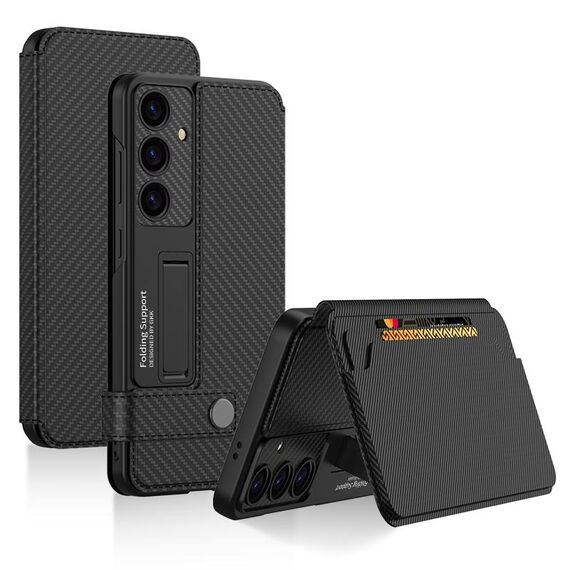 Per Samsung Galaxy S24 5G GKK Custodia a portafoglio in pelle con portafoglio, senza penna (struttura in fibra di carbonio)