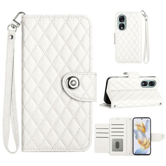 Per Honor 90 Custodia per cellulare in pelle con texture rombica con cordino (bianca)