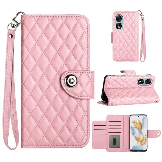 Per Honor 90 Custodia per cellulare in pelle con texture rombica con cordino (rosa)